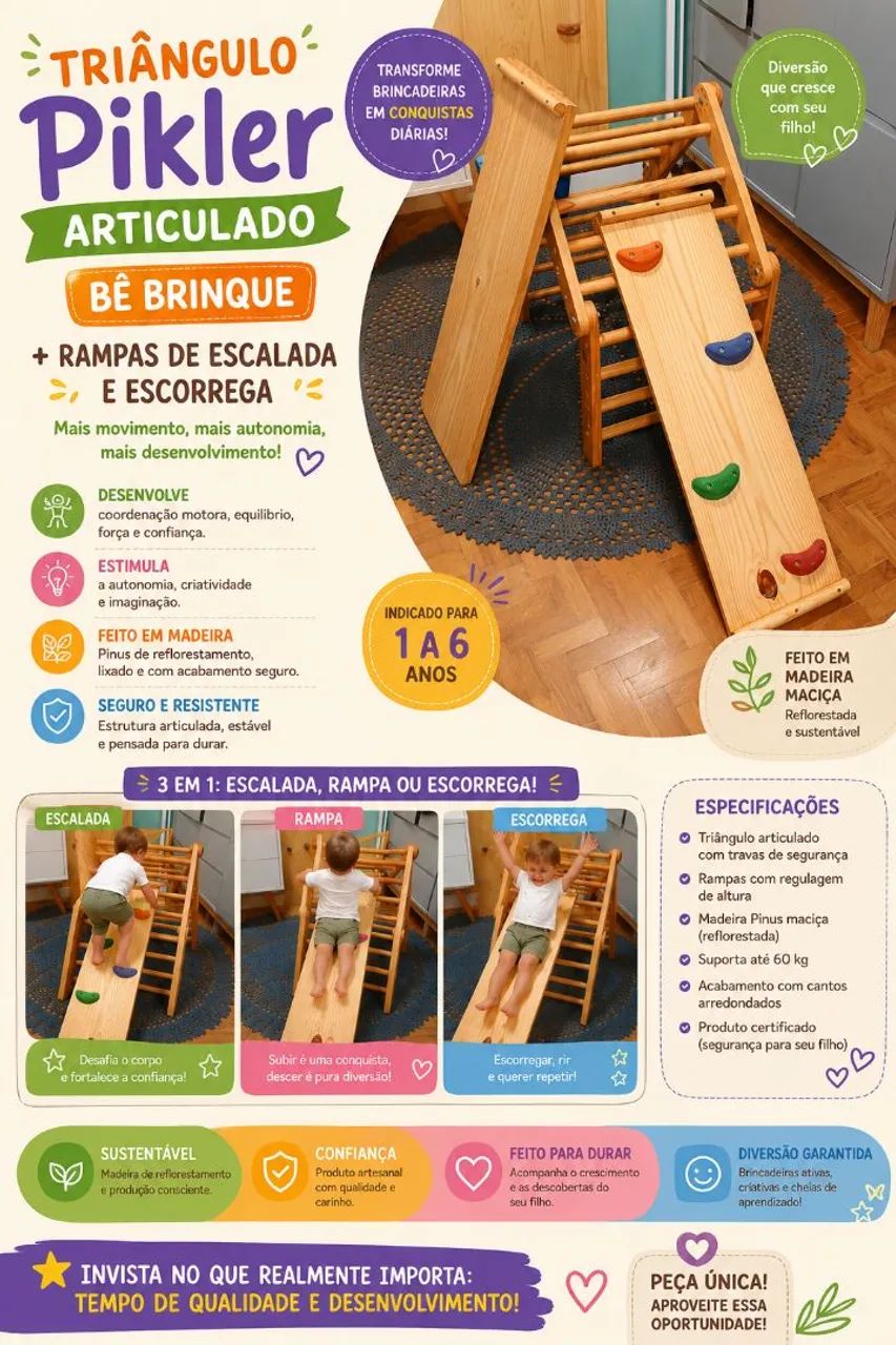 Triângulo articulado + rampas de escalada e escorrega Be brinque 