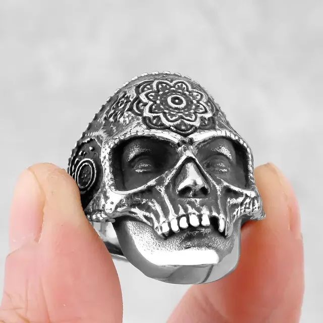 Anél de aço máscara caveira mexicana  - Foto 4