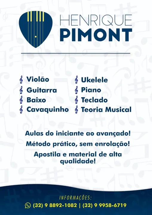 Aula de violão guitarra baixo teclado piano cavaquinho ukulele