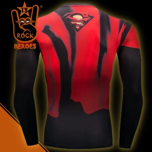 Camisa de Compressão Superman Red Manga Longa Rashguard Elastano - Foto 3