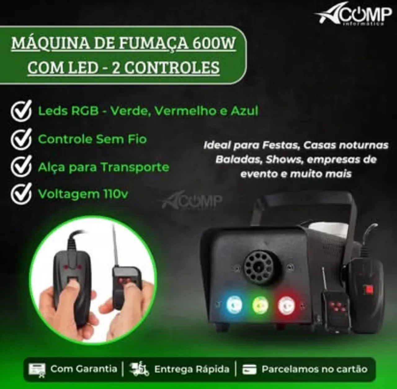 Máquina de fumaça 600W com LED - 2 controles