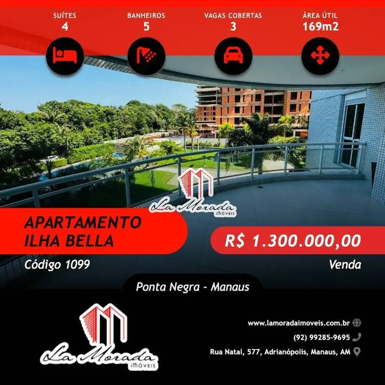 Ilha Bella Condomínio - Ponta Negra, 169M², 4Qtos, 3 vagas+depósito