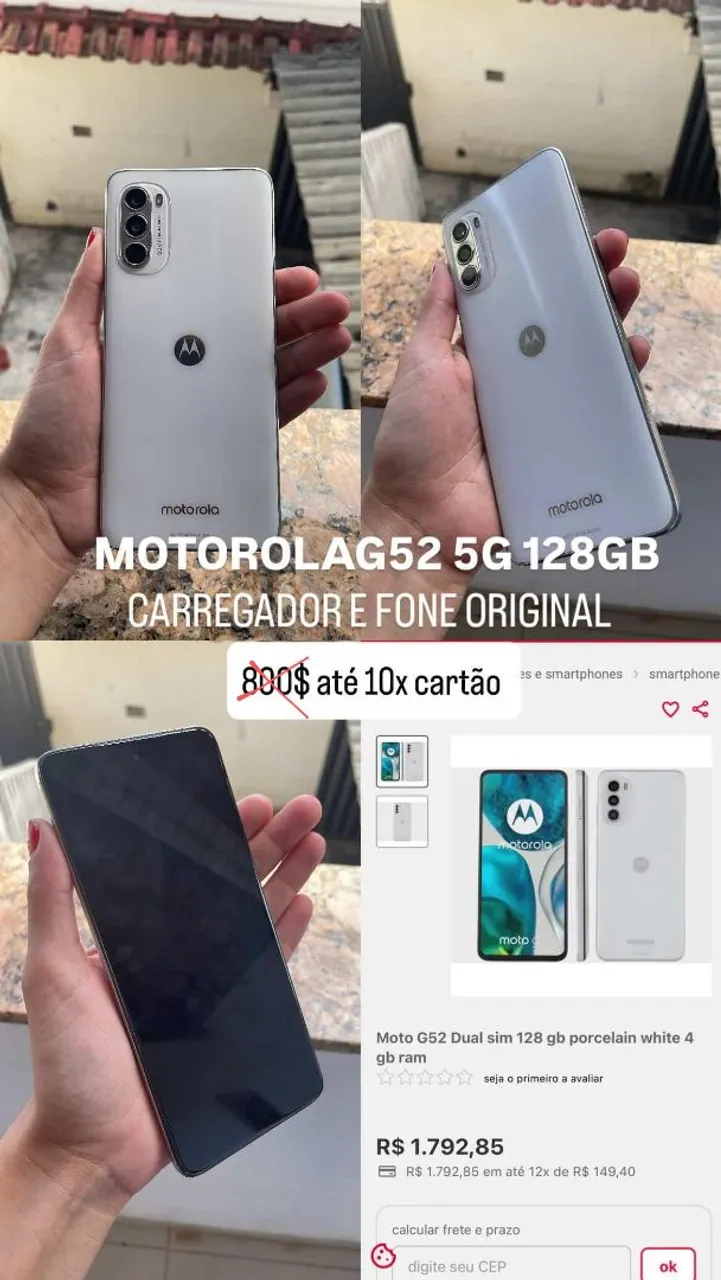 Moto G52 5G (128GB) - Carregador e Fone Original