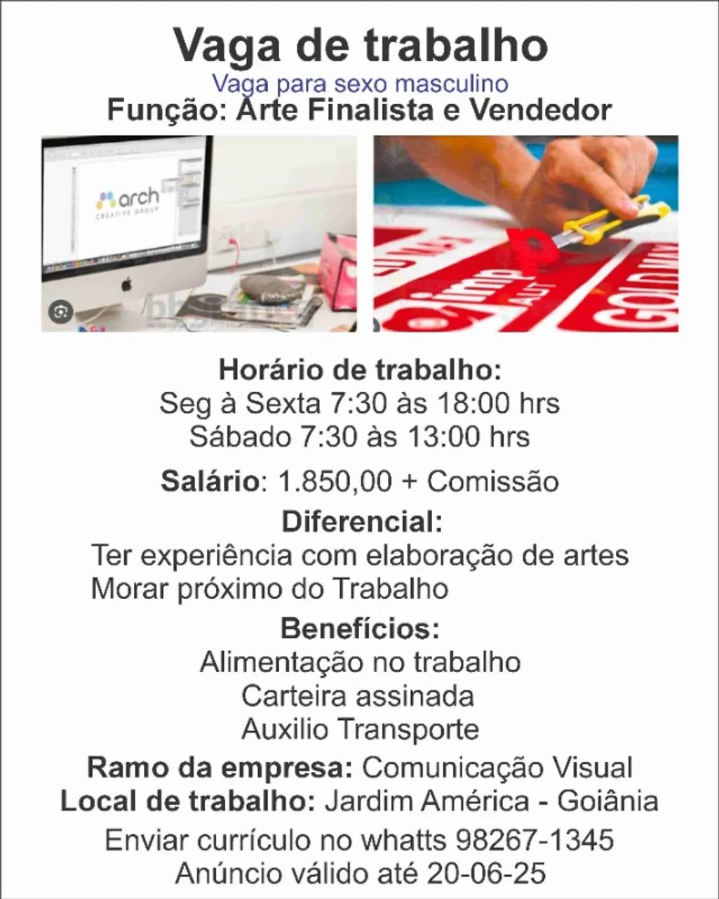 Estamos contratando Arte Finalista para comunicação visual