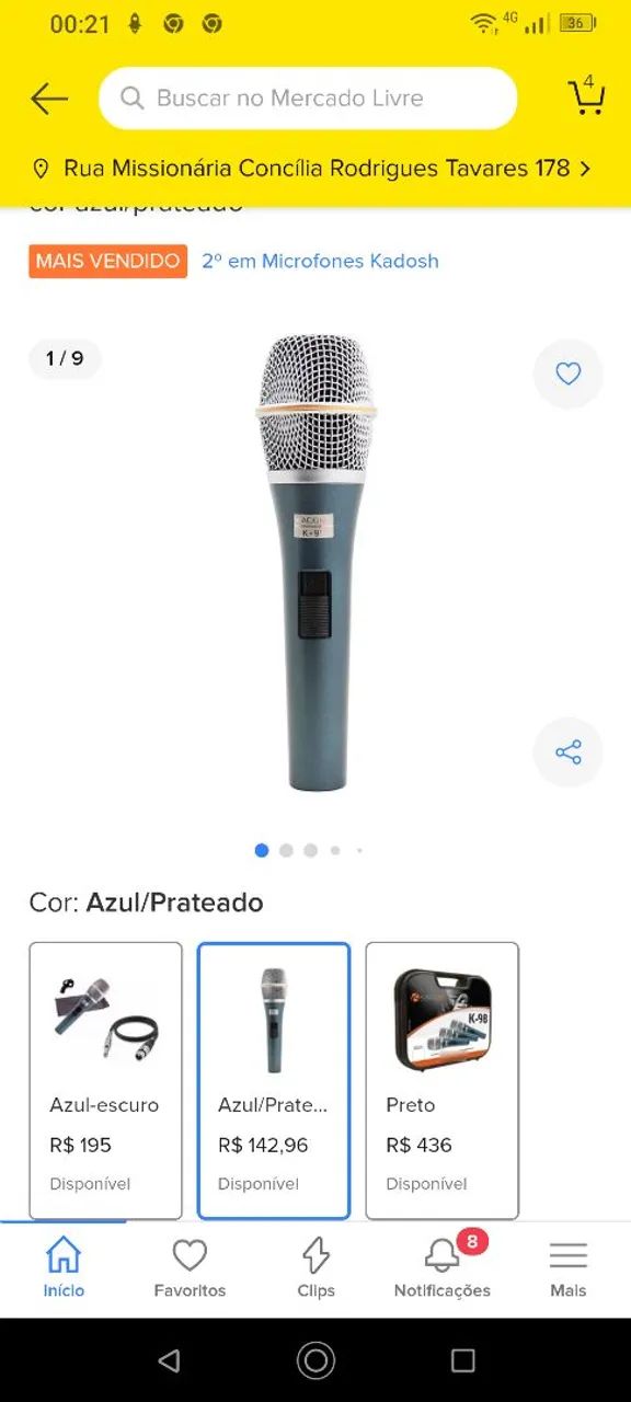 Microfone Kadosh K-98 Azul/Prateado