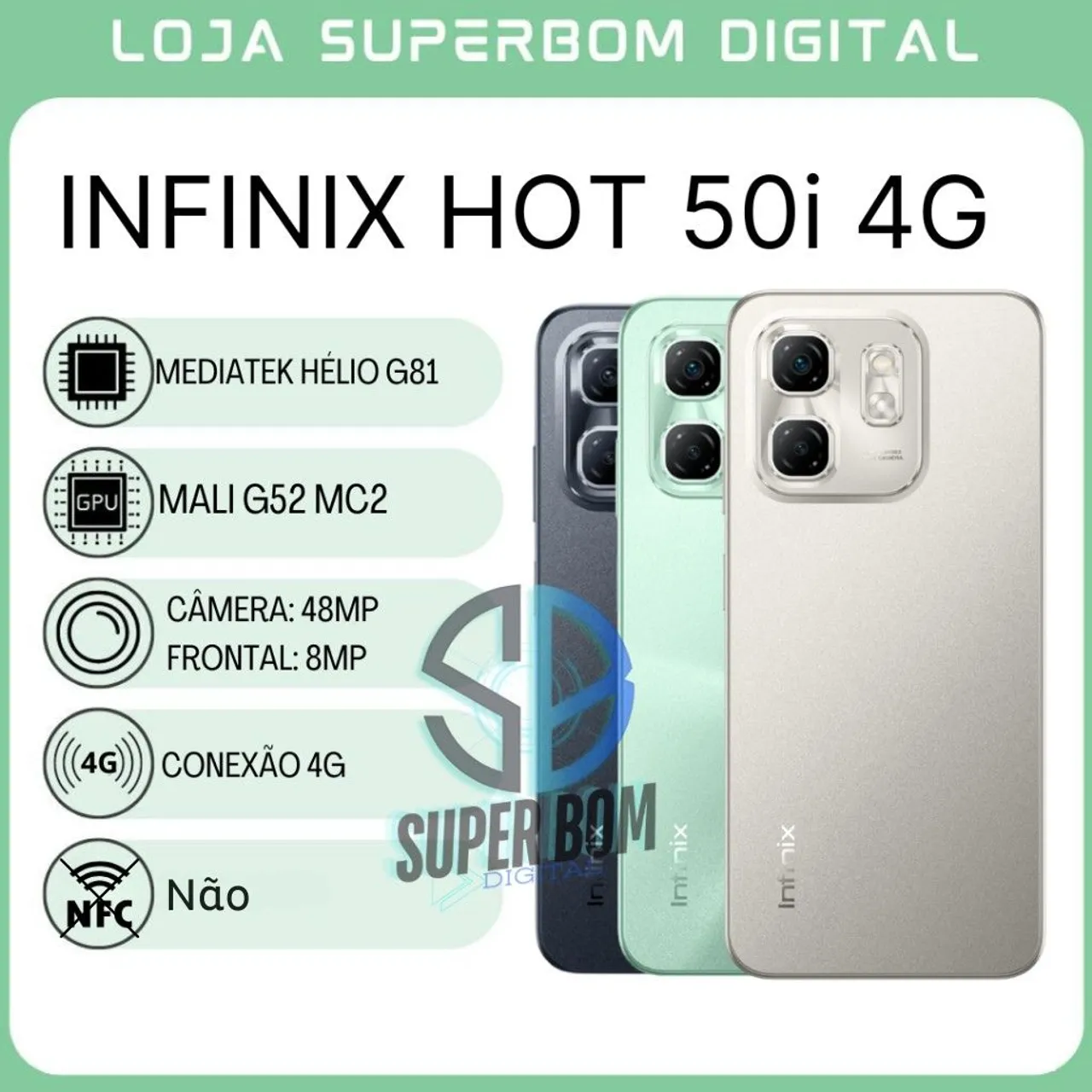 Smartphone Infinix Hot 50i 256GB/8GB Ram Super Oferta Aproveite