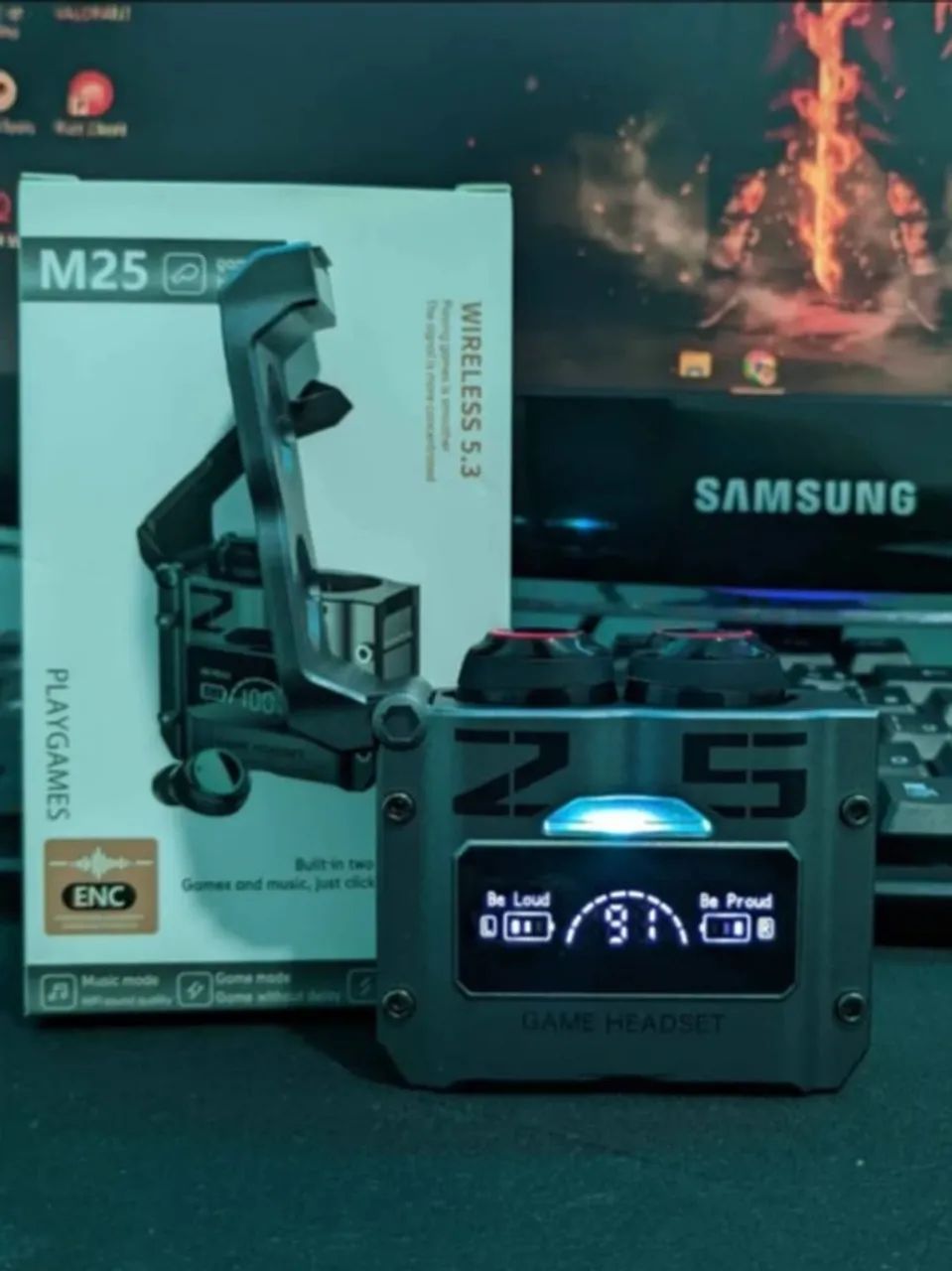 TWS M25 Fone De Ouvido bluetooth 5.3 Sem Fio Resistente a água Stereo Sports Earbuds LED M - Foto 3