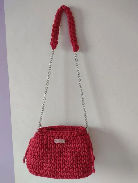 Bolsa de Ombro Vermelha em Crochê - Foto 6
