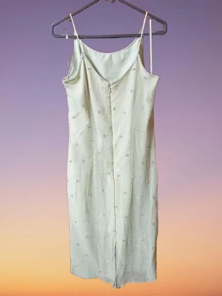 Vestido slip dress vintage em chiffon com forro , bordado com lantejoulas e miçangas - Foto 3