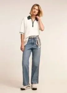 Calça Reta Cintura Alta em Jeans
