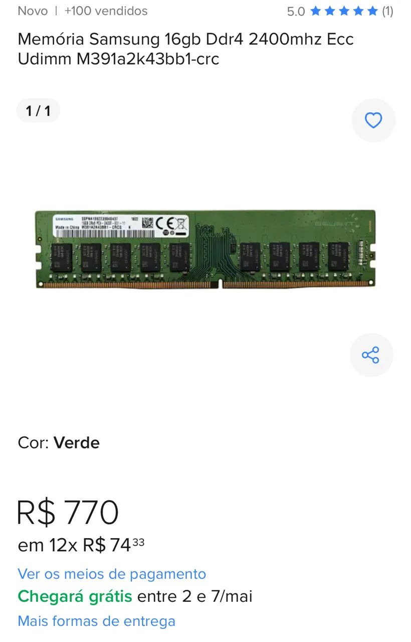 Memória Ddr4 16Gb Servidor Samsung - Foto 3