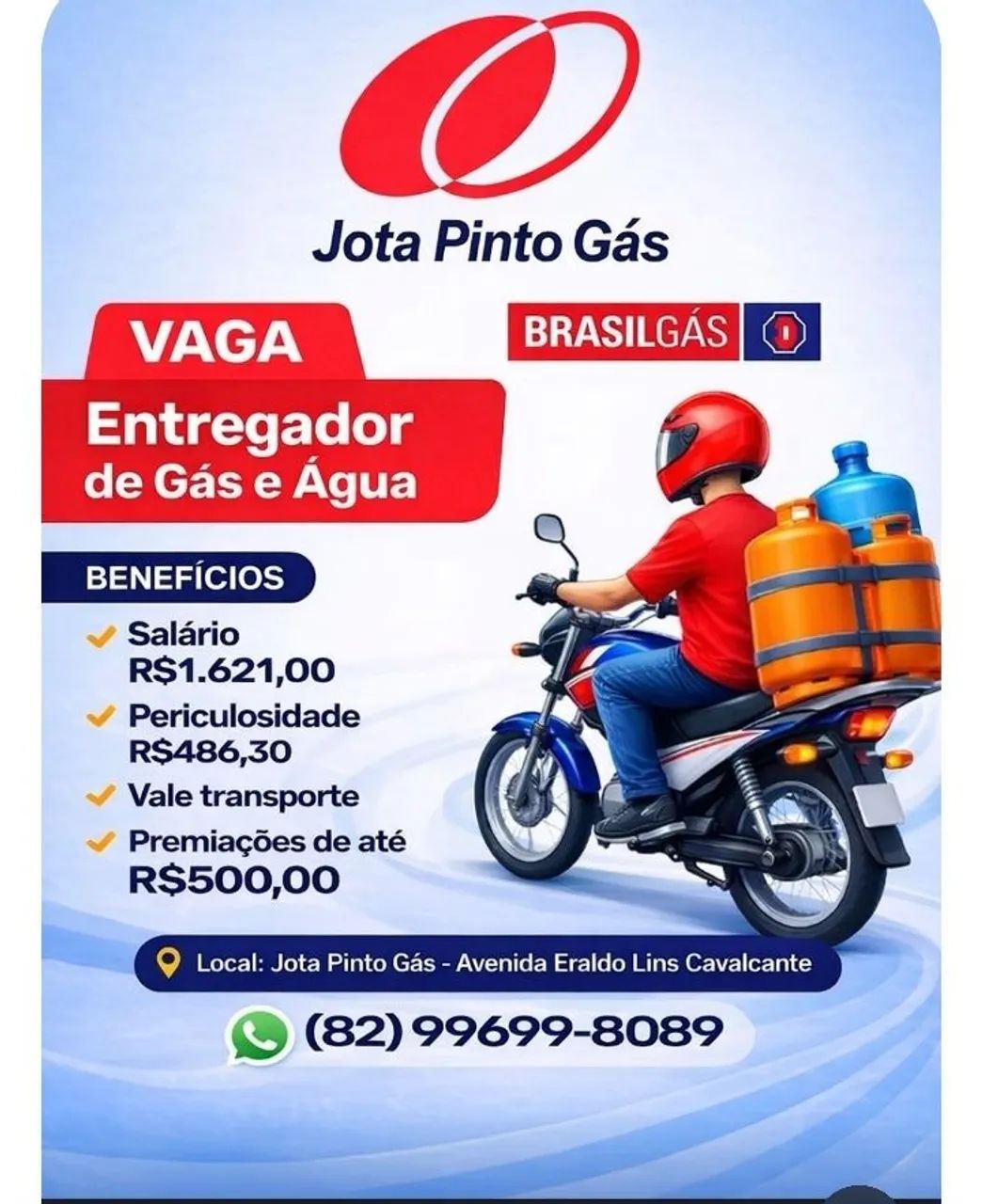 Vaga para entregador de Gás e Água 