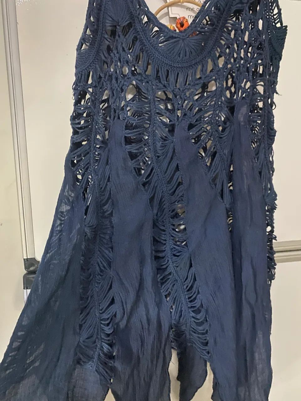 Saída de banho crochê com bordas azul escuro M