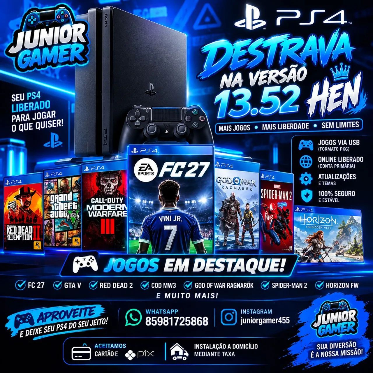 Libero seu PS4 na versão 13.52 - Peças e Acessórios de Vídeo Game