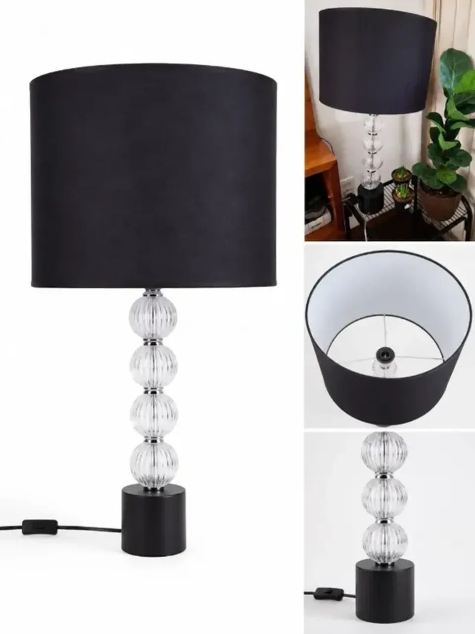 Abajur de mesa com base em vidro e cúpula em tecido - Foto 3