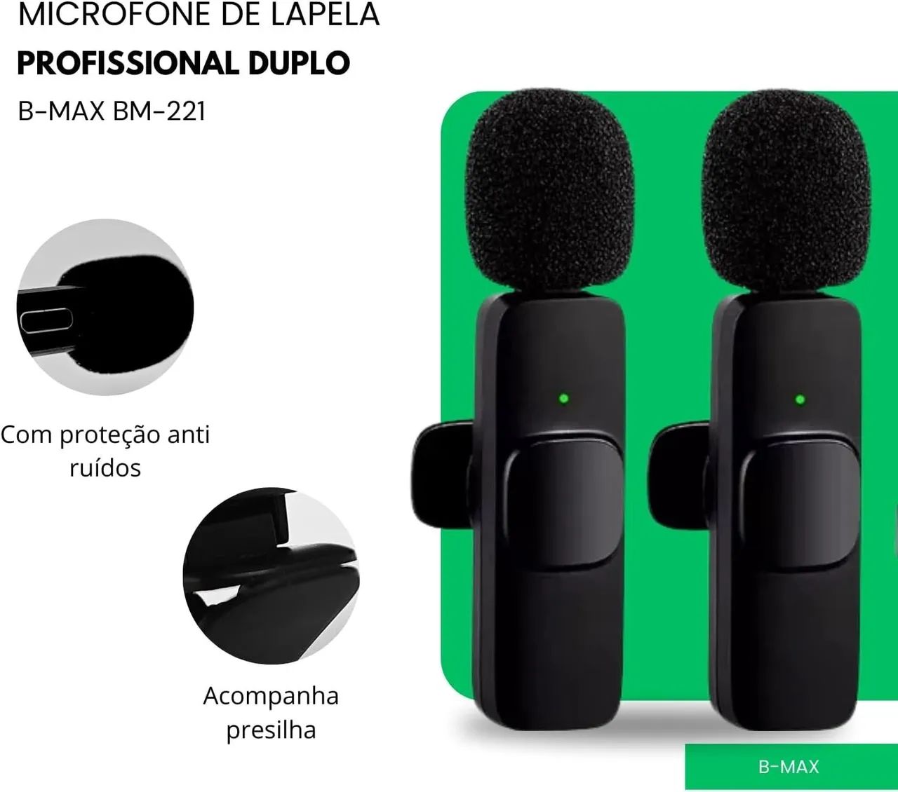 Microfone para Celular duplo 2 em 1 lapela sem fio  Vídeo e Áudio de Alta Qualidade - Foto 4