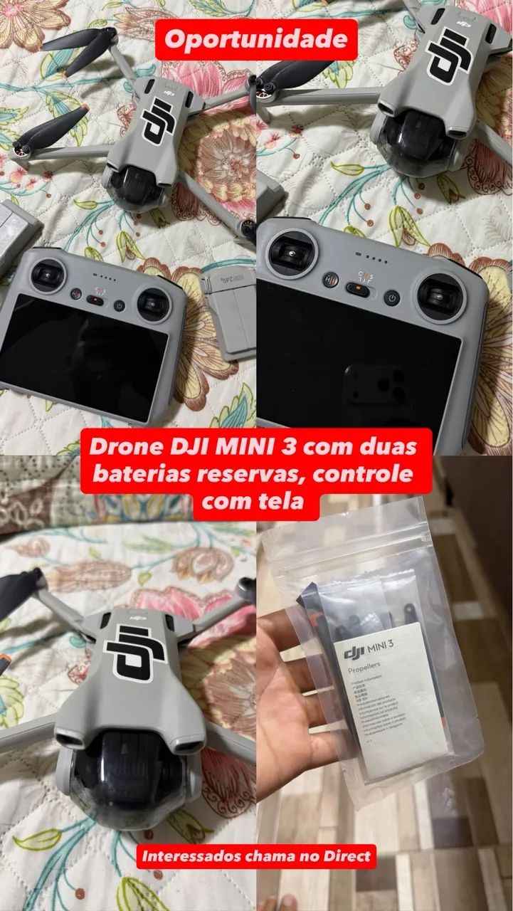 DRONE DJI MINI 3 controle com tela 3 baterias ?
