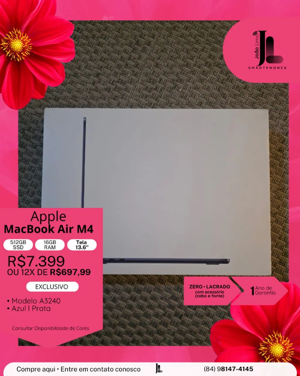 MACBOOK AIR M4, 512GB, 16GB RAM, TELA 13.6 POL., LACRADO