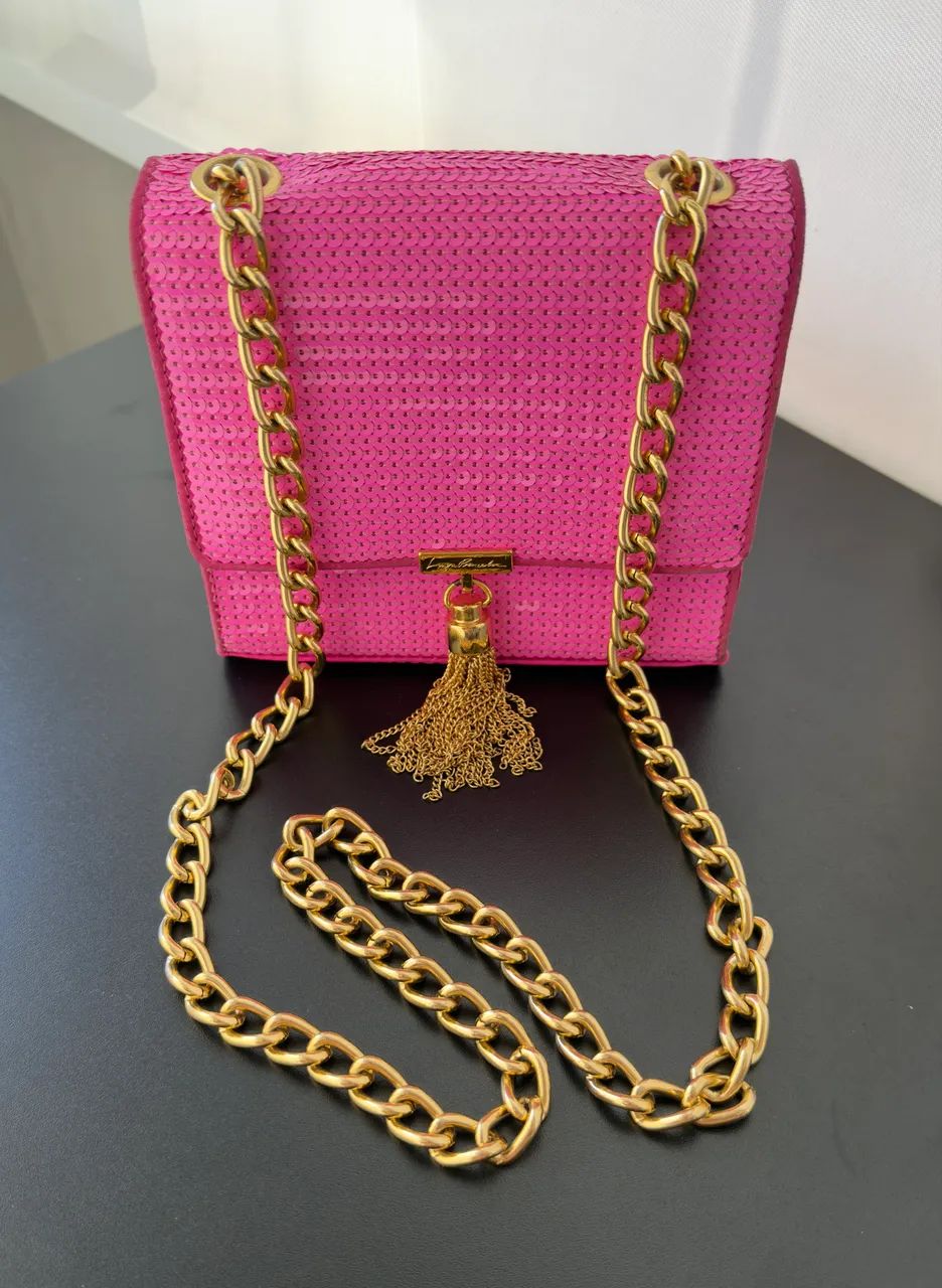 Mini Bolsa Paetê Luiza Barcelos na cor rosa.  Nova