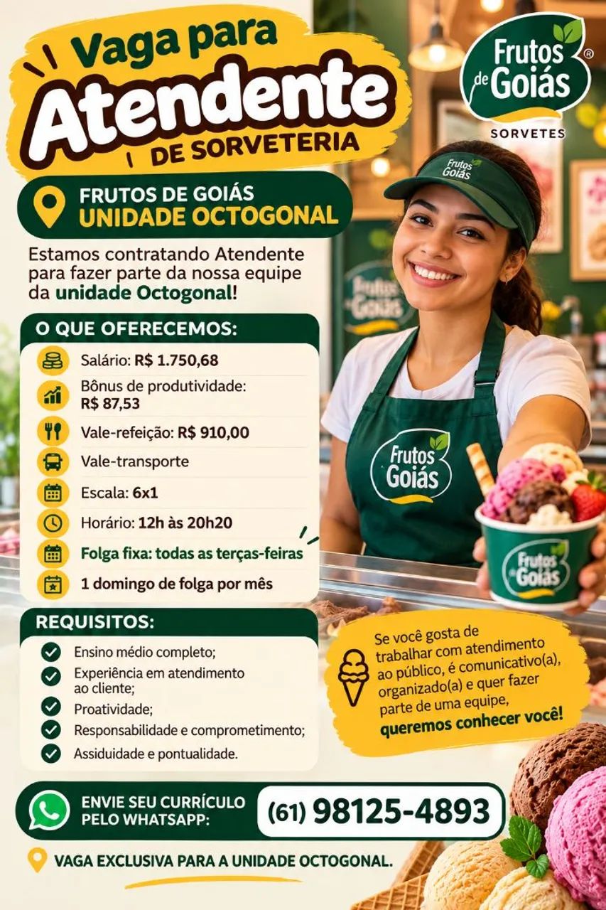 Vaga de atendente OCTOGONAL 