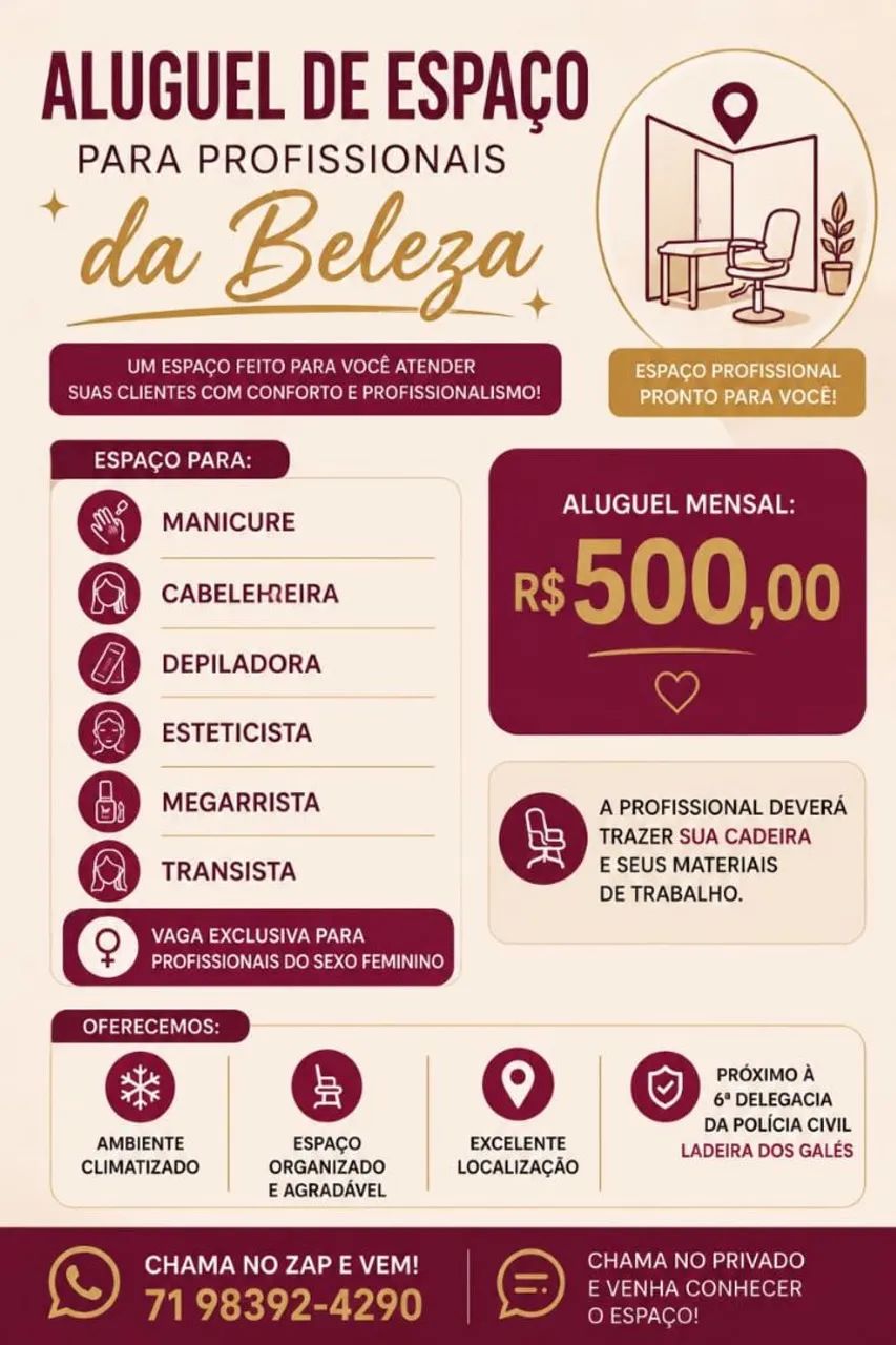 Alugo cadeira para vc empreendedora 