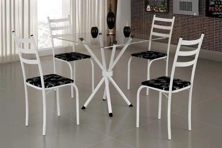 Mesa de Cozinha Maraba 75x75 Branco Tmp Vidro 4Cds Branco Teixeira - Entrega Rápida!