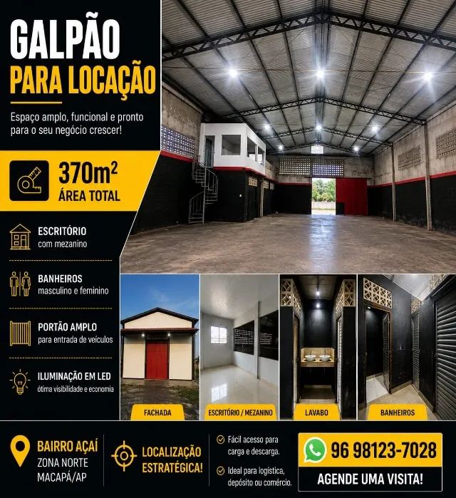 GALPÃO DISPONÍVEL PARA LOCAÇÃO.