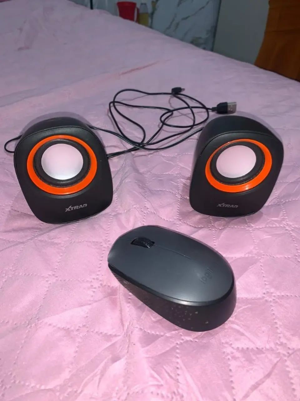 Caixinha de som e mouse 