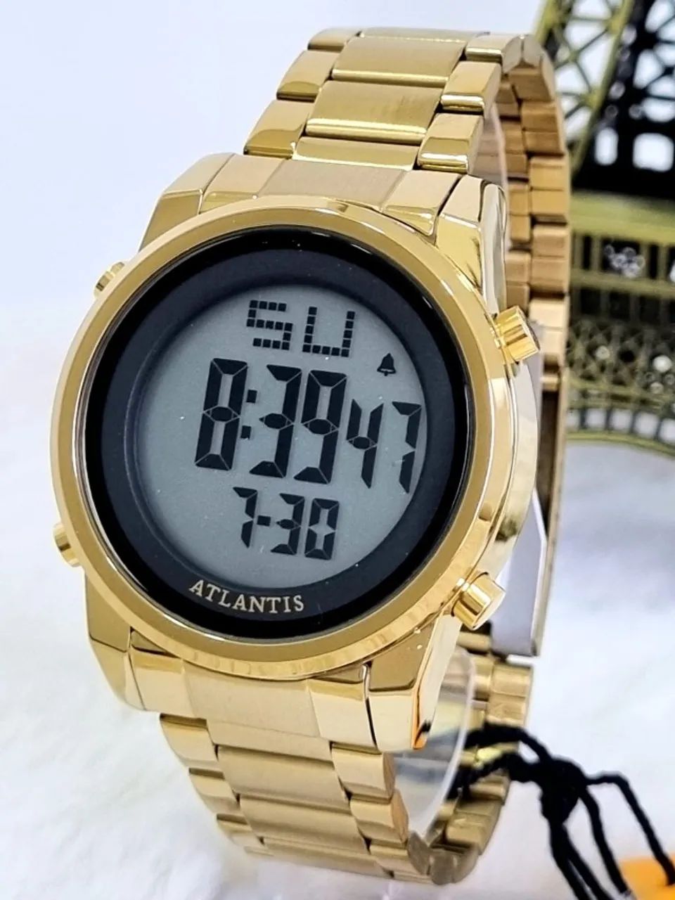 Relogio Digital com pulseira Aço Dourado - Relogio Atlantis G8061