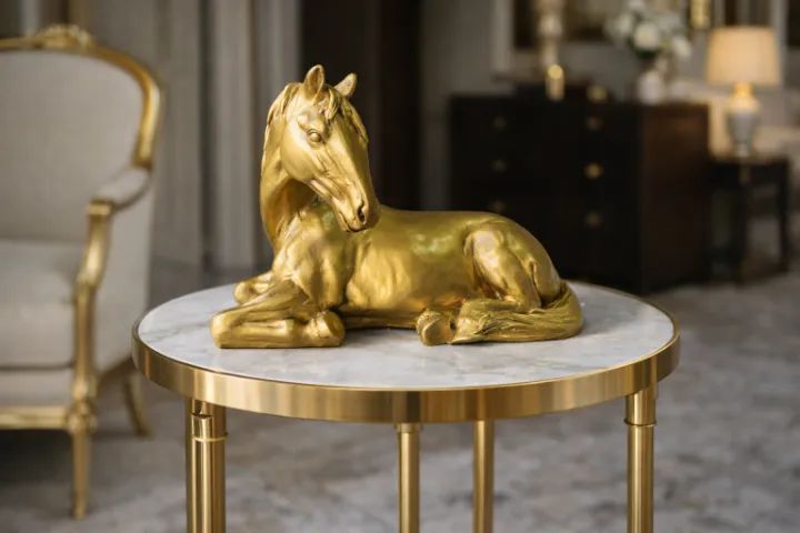 Escultura Cavalo LUXO Artesanal Dourado