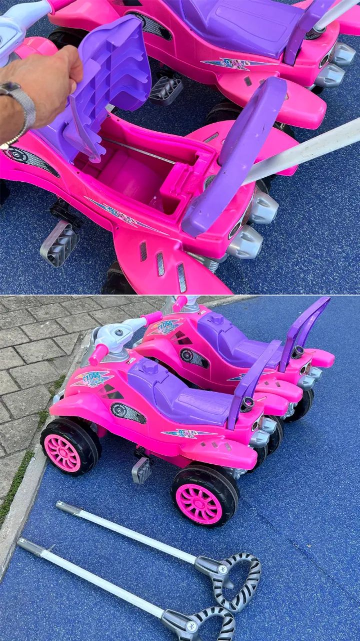 Carrinho Quadriciclo Passeio e Pedal Infantil Rosa com Empurrador Calesita Cross Legacy - Foto 3