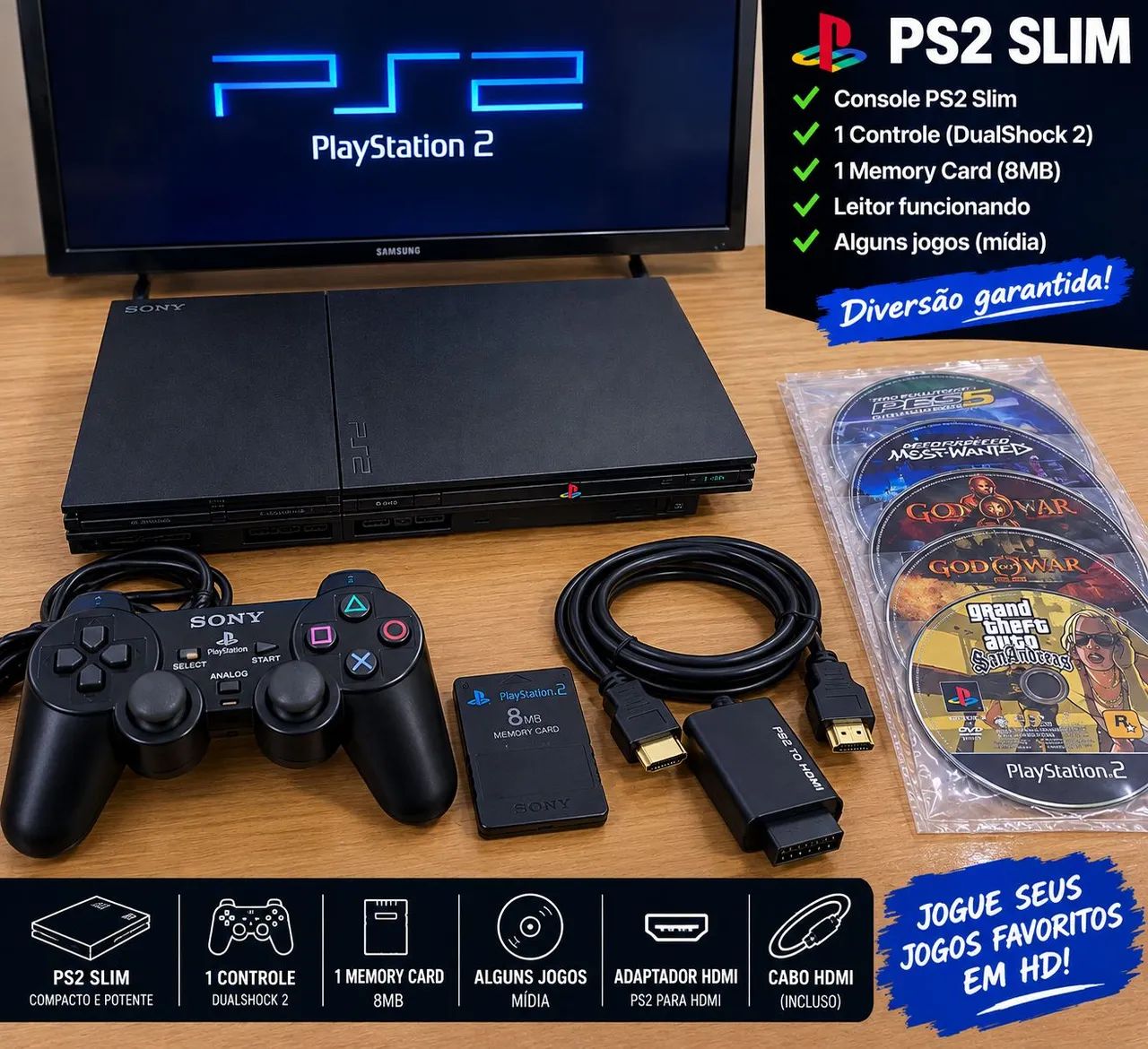 PS2 slim completo leitor funcionando perfeito