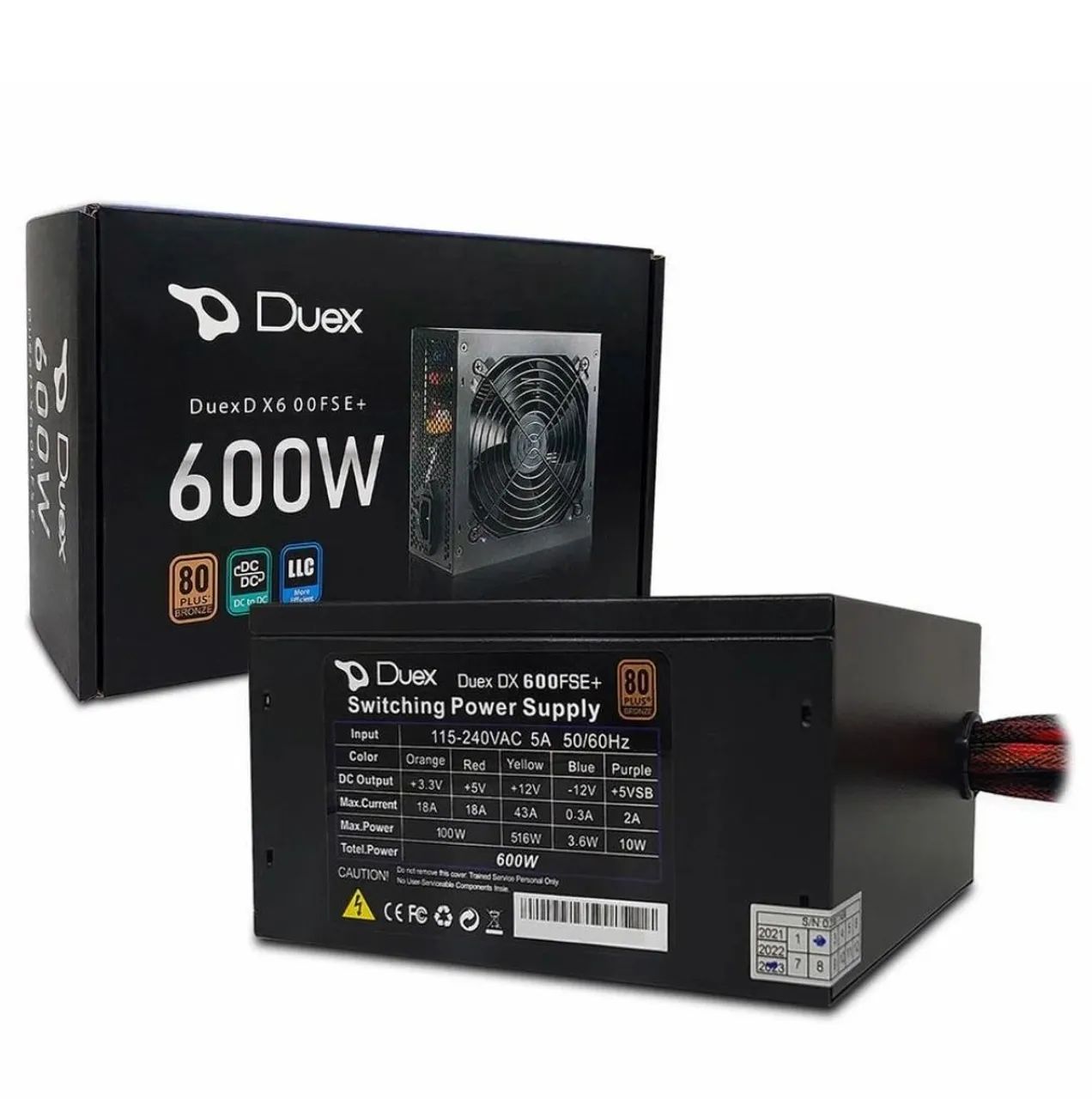 Fonte Duex Atx 600w Full Modular 80 Plus 