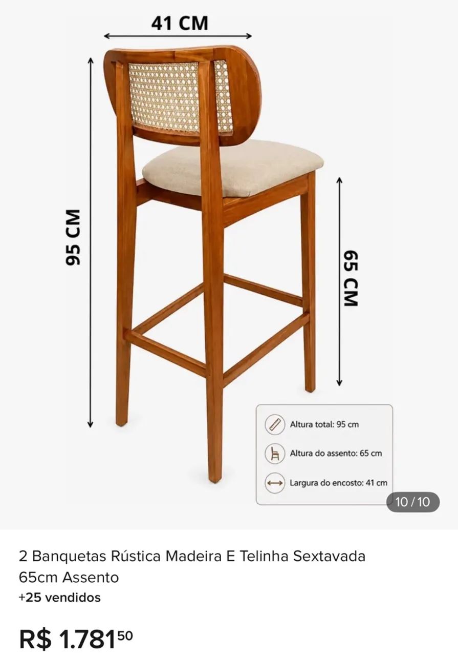 2 Banquetas de Madeira e Telinha 65cm - Foto 3