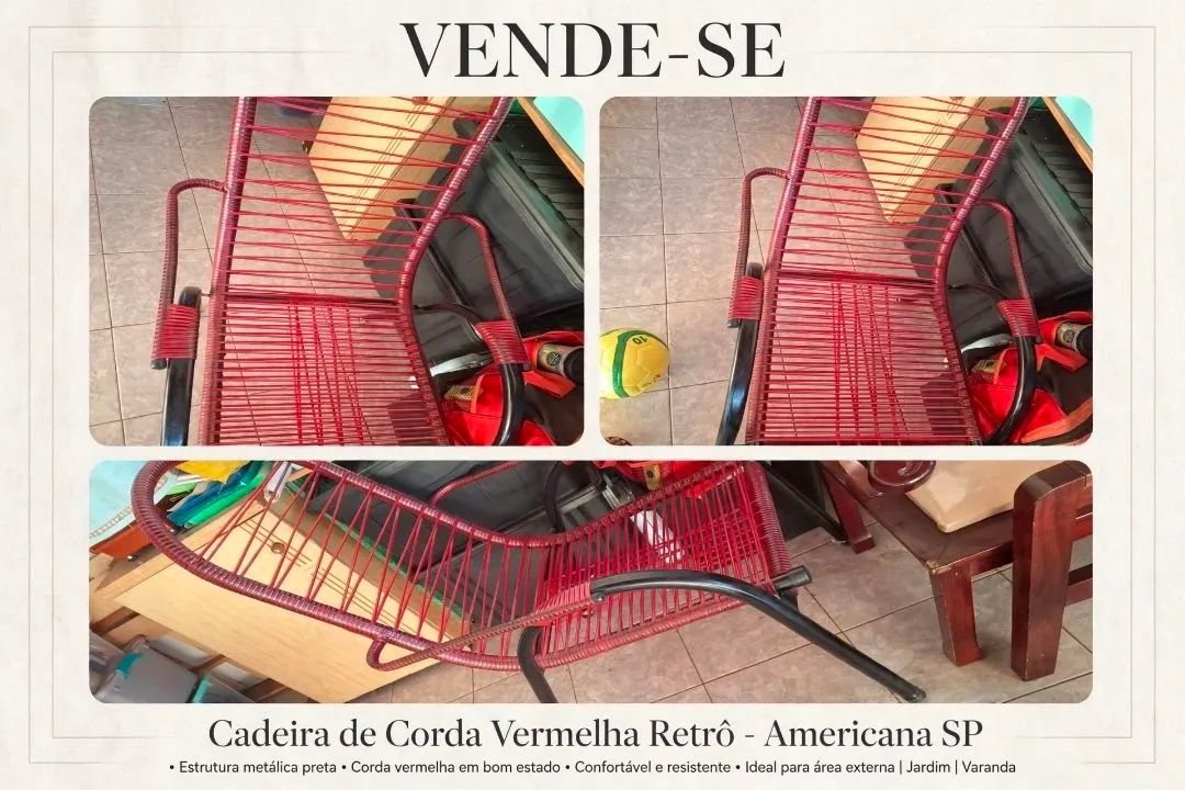 Cadeira de corda vermelha retrô com braço de metal - Foto 2