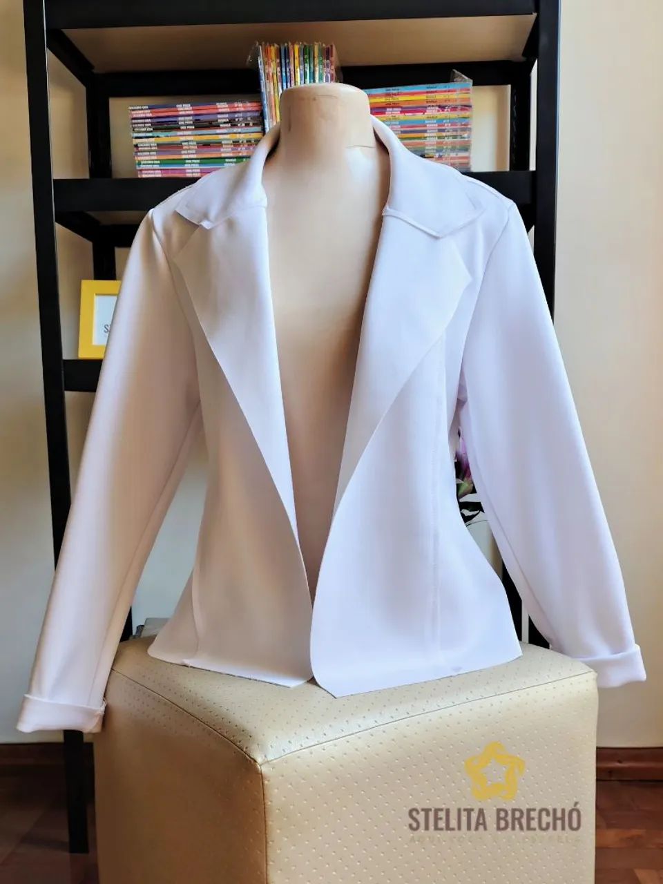 blazer feminino branco neoprene acinturado m