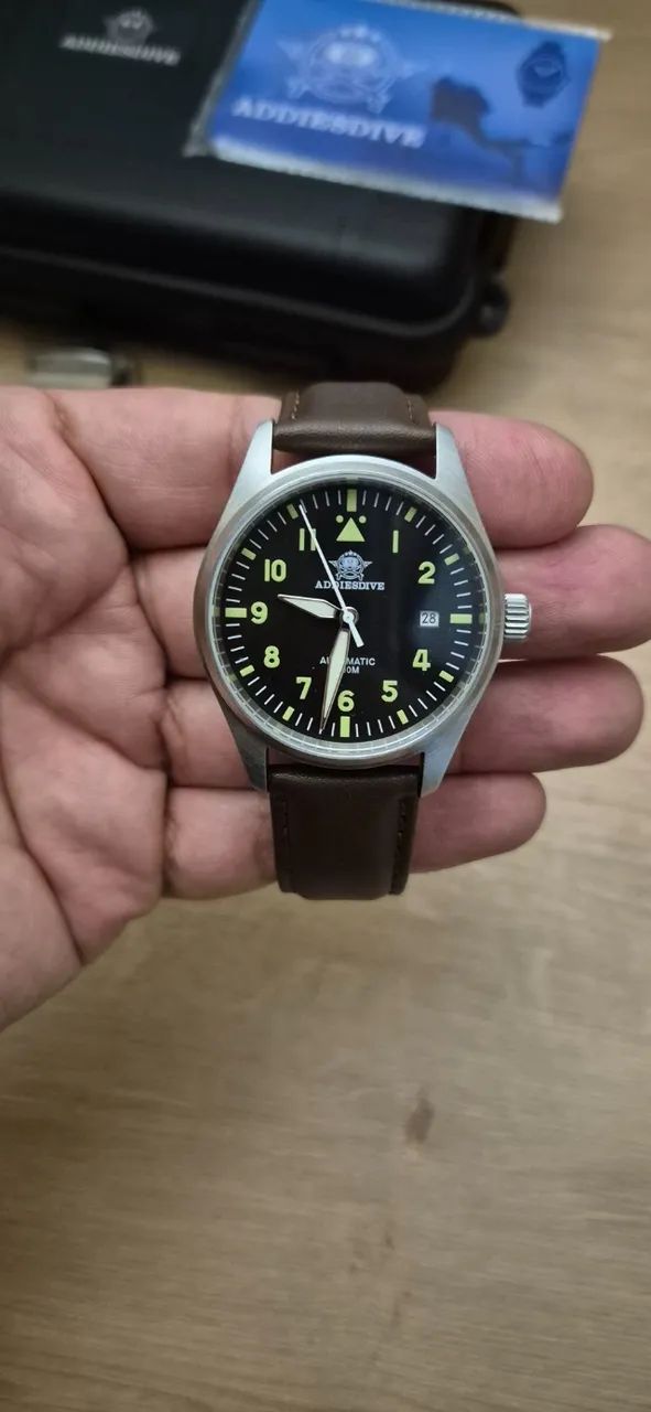 Relógio Addiesdive AD2519 Automático Pilot Safira 200m - Full Set