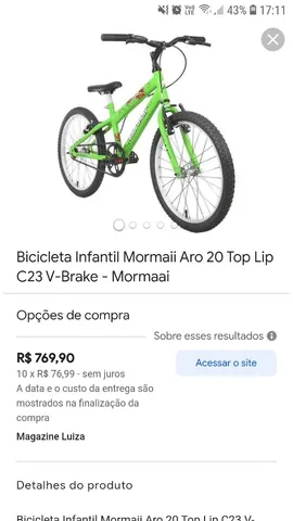 Bicicleta infantil mormaii aro 20 top lip c23 v-brake