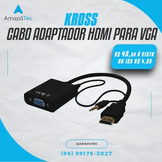 Cabo Adaptador Hdmi para Vga + Audio