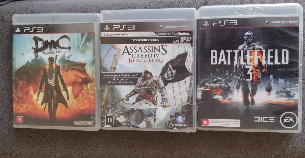 3 jogos PS3 - DmC, Assassin's Creed IV e Battlefield 3