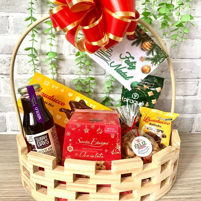 Kit Cesta Natalina Presente Natal com Panettone Chocottone Bauducco Cartão Natalino