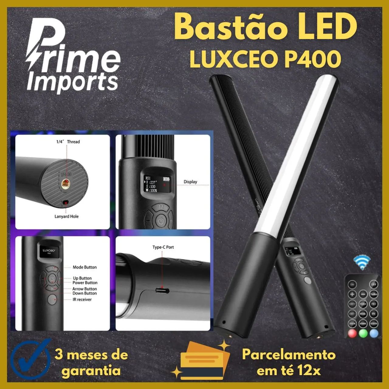 Bastão LED RGB LUXCEO P400 - LACRADO 