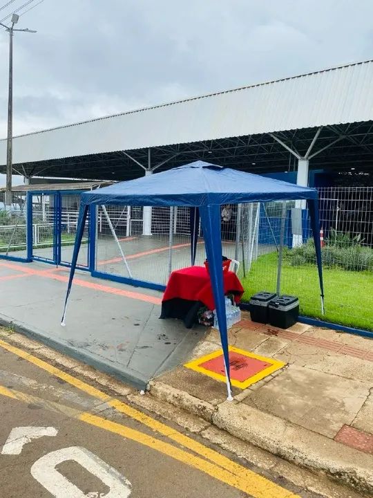 Tenda Gazebo Azul 3x3 Metros Desmontável Tubular