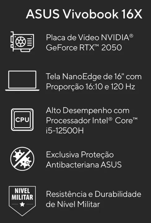 Notebook Asus Vivobook 16X RTX2050 - Lacrado, 1 ano de garantia.  - Foto 3