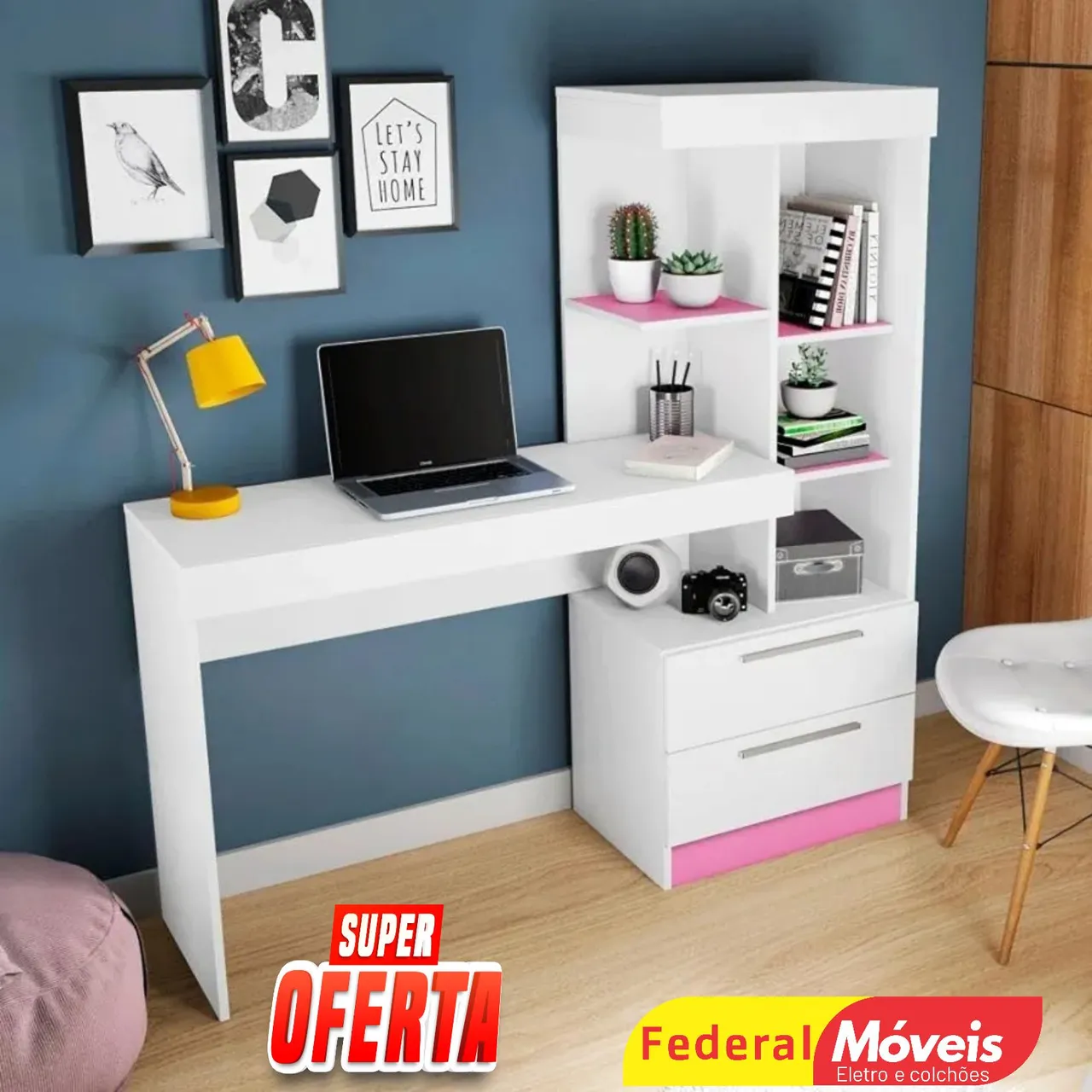 Escrivaninha com Estante (Flex Color) Linda - Solicite nosso Catálogo