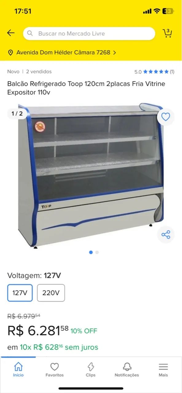 Balcão Refrigerado Toop 120cm 2 Placas Fria Vitrine Expositor 110v