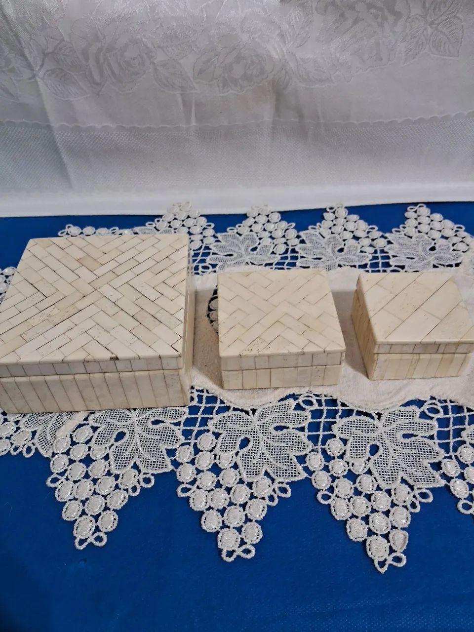 Conjunto de Caixas Antigas em Osso - Artesanato Fino e Raro - Foto 3
