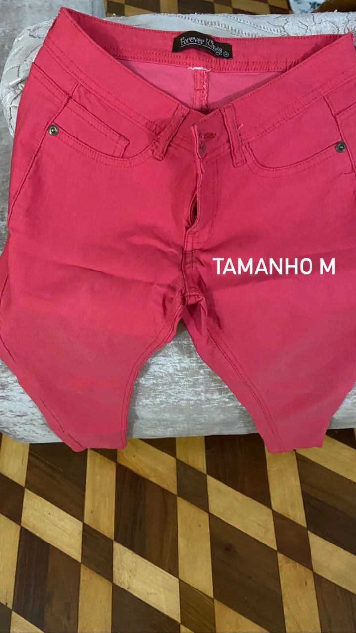 CALÇA JEANS FEMININA ROSA TAMANHO M 