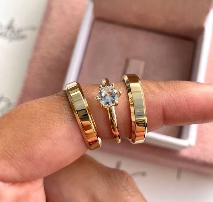 KIT TRIO DE ALIANÇAS BANHADAS A OURO 24K - Foto 3