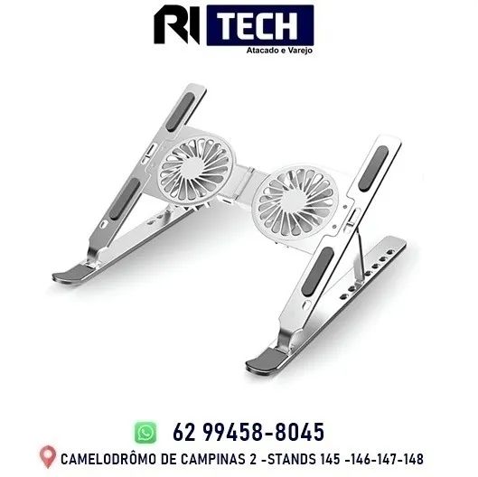 Suporte para Notebook com Cooler Ajustável Base Apoio de Alumínio para Tablet e Laptop